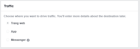 Chọn Website để chạy quảng cáo Facebook messenger