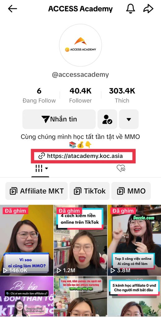 Vị trí đặt Bio Link của Access Academy