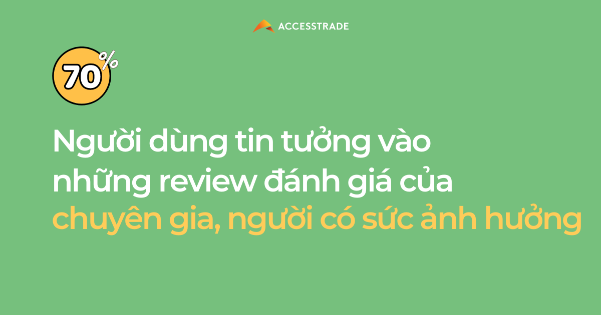 70% người dùng tin tưởng vào những review đánh giá từ chuyên gia hoặc người có sức ảnh hưởng