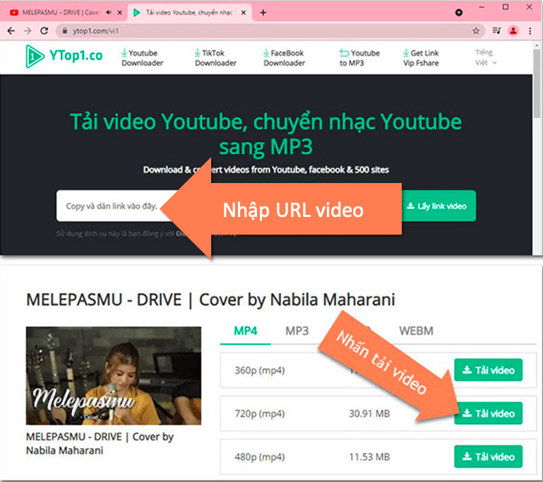 Tải video Youtube bằng Ytop1.com