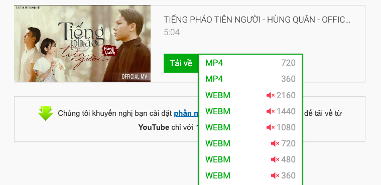 Tải video YouTube bằng SaveFrom