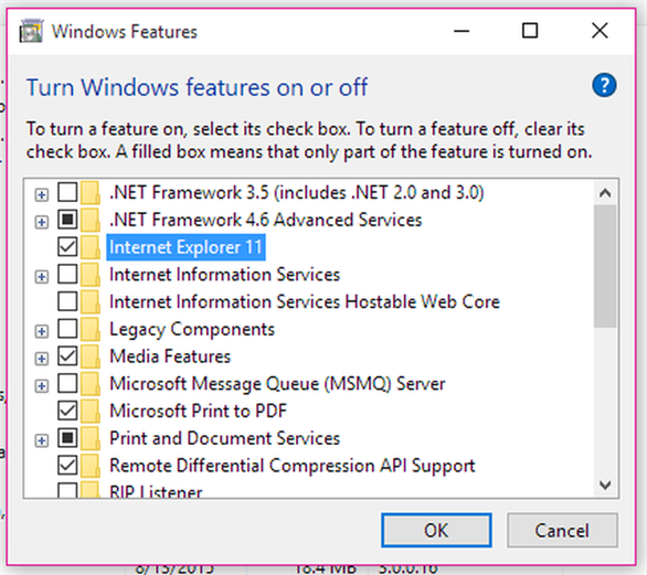 Mở cửa sổ tính năng Windows (Internet Explorer là gì)