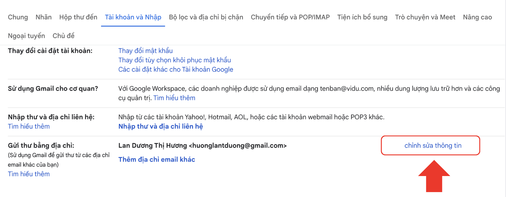 cách đổi tên Gmail
