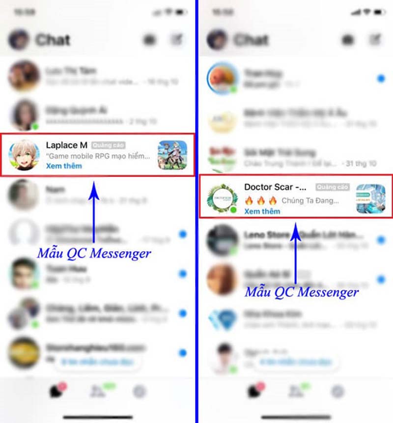 Quảng cáo xuất hiện trong ứng dụng của Messenger cá nhân