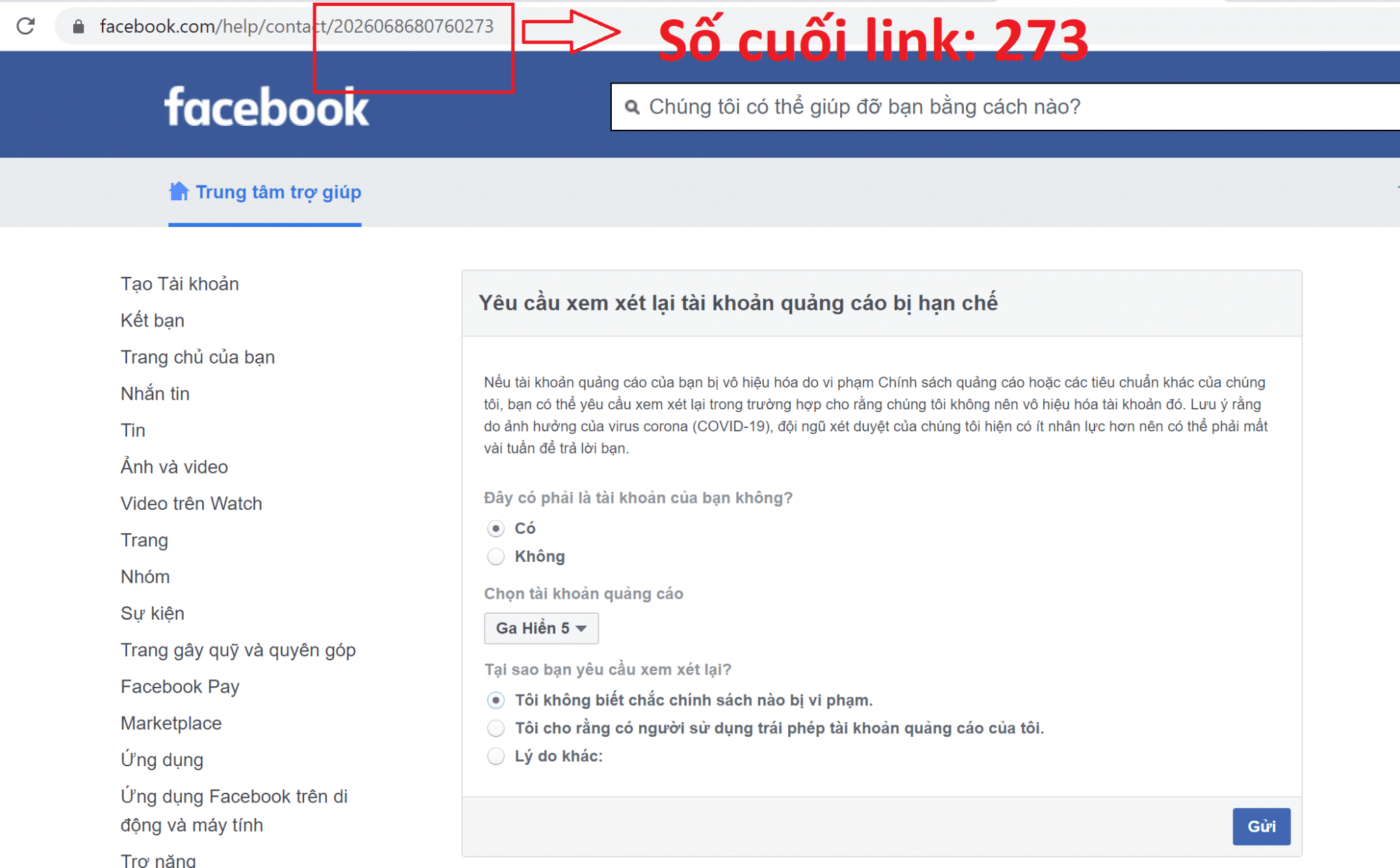 kháng nghị tài khoản vô hiệu hóa
