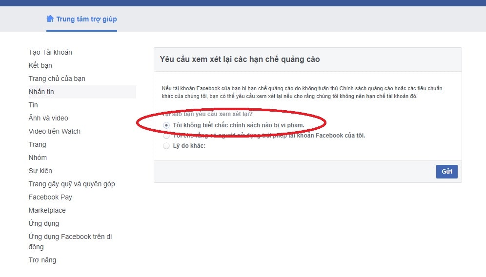 kháng nghị tài khoản vô hiệu hóa