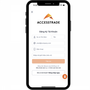 Màn hình đăng ký app ACCESSTRADE
