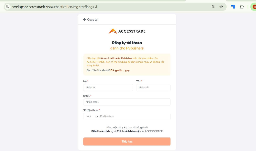 Dashboard của ACCESSTRADE