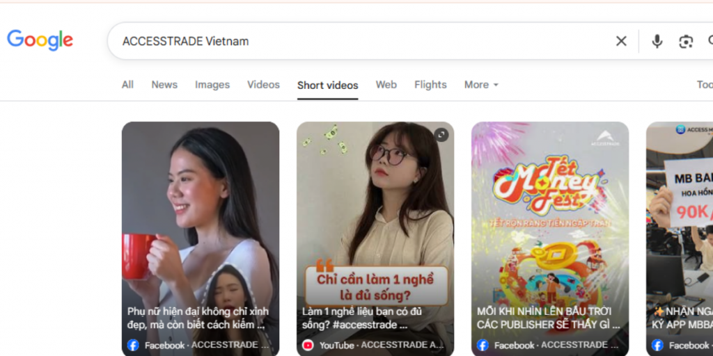 Google mở tab short video trên thanh tìm kiếm